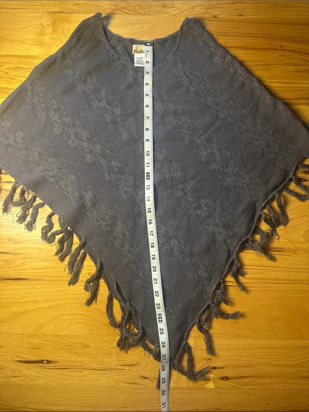 Mudd Gray Knit Poncho with Fringe